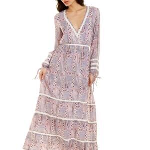 NWT Melissa Odabash Kristen Paisley Maxi 70s Style Dress Purple Sz M